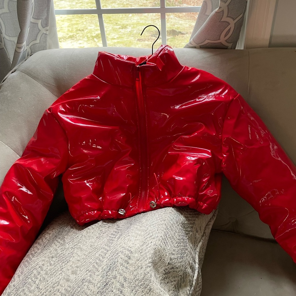 Red puffer jacket, size small, cropped,